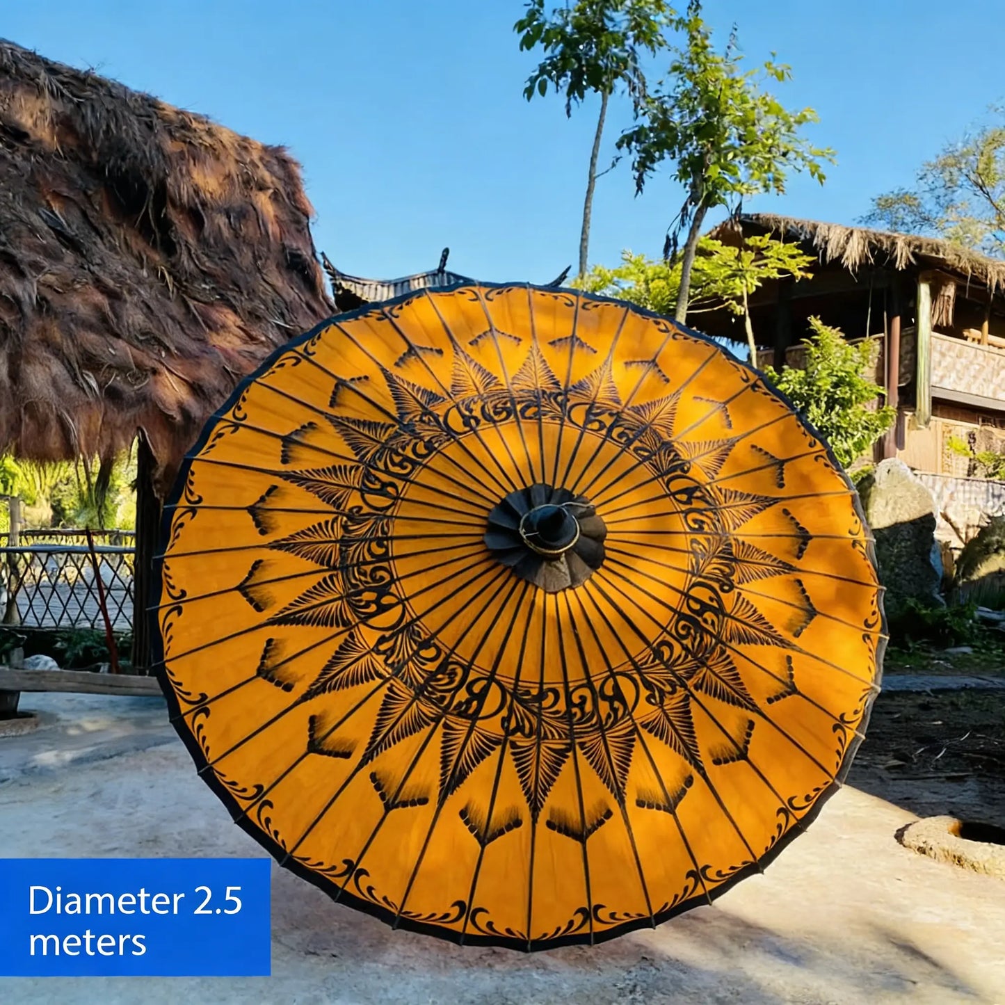 Golden Flower Heritage Paper Umbrella 2.5m Oversized - Hand-Painted Dai Craft by ArtisanYun