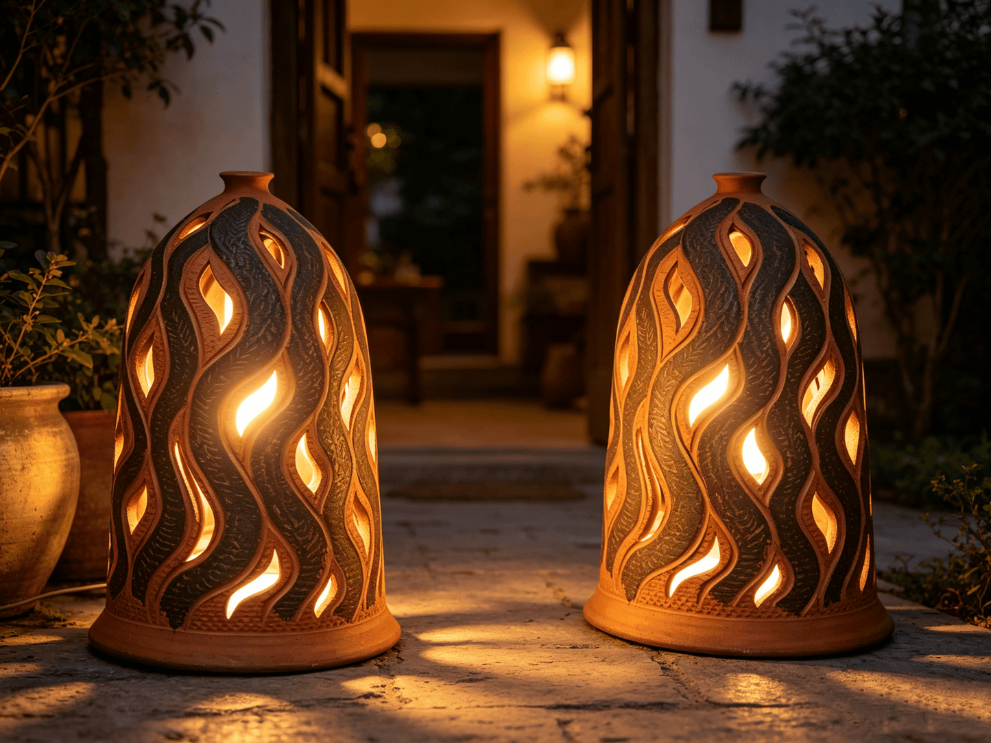 Bohemian Hollow Leaf Pattern Terracotta Lampshade, Handcrafted Clay Lampshade, Yunnan Gengga Pottery