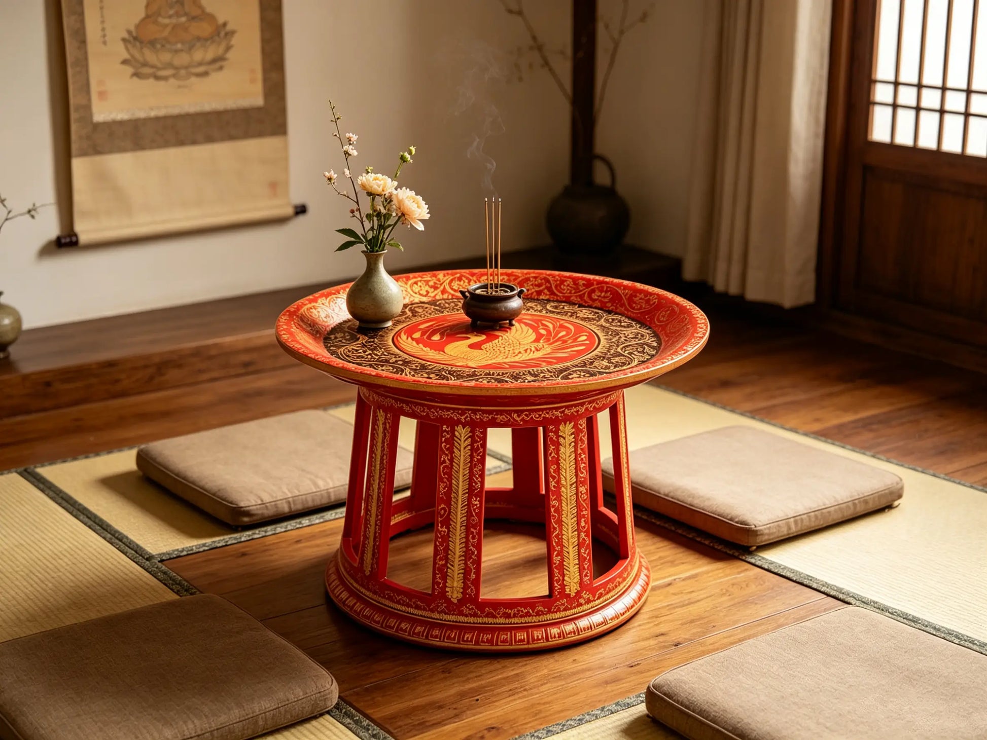 Hand-Painted Bamboo Lacquer Display Stand - Dai Heritage Craft by ArtisanYun