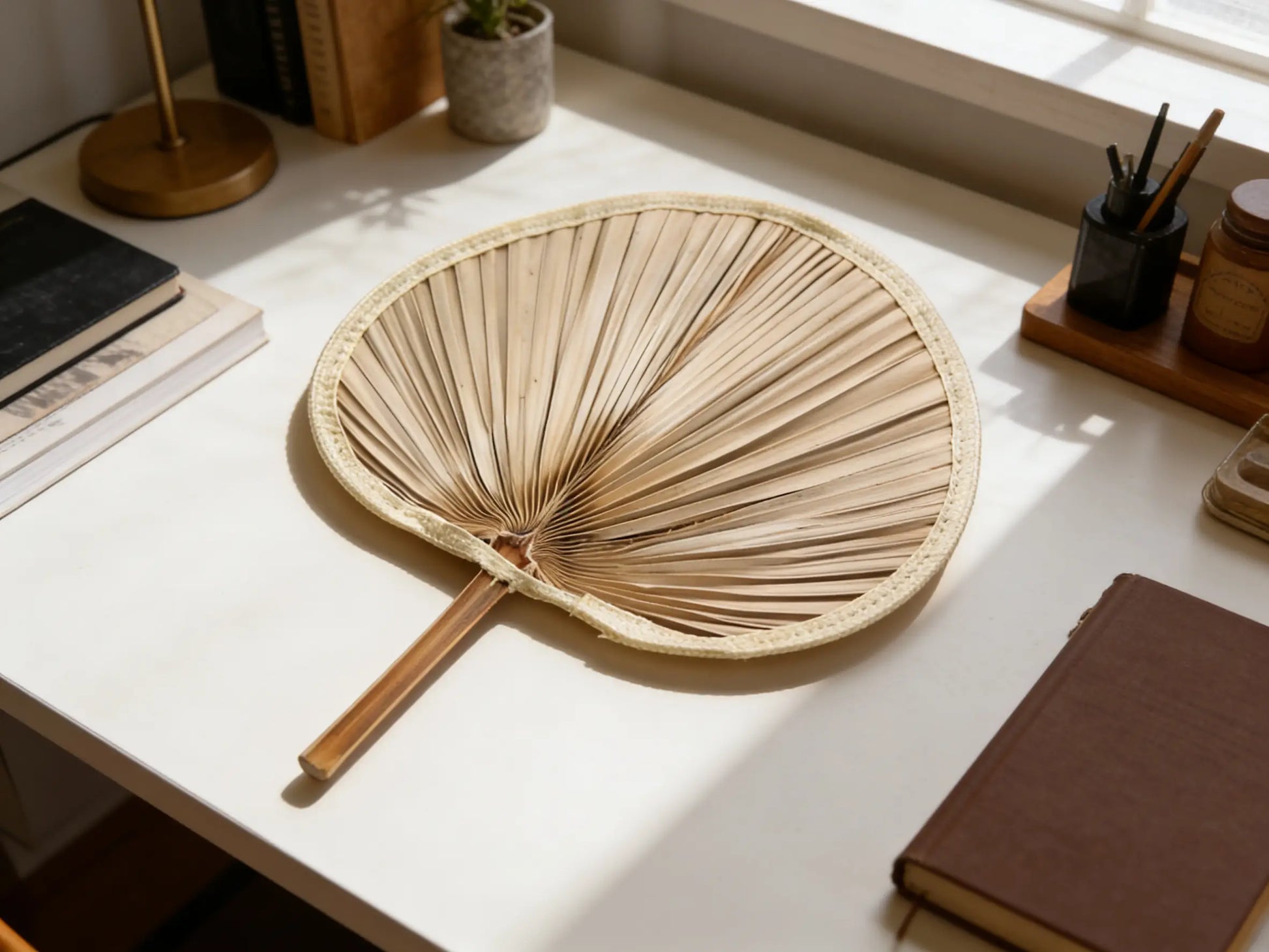 Nomad's Palm ¨C Handwoven Palm Leaf Fan Set of 5, Traditional Chinese Palm Fan, Yunnan Handcraft