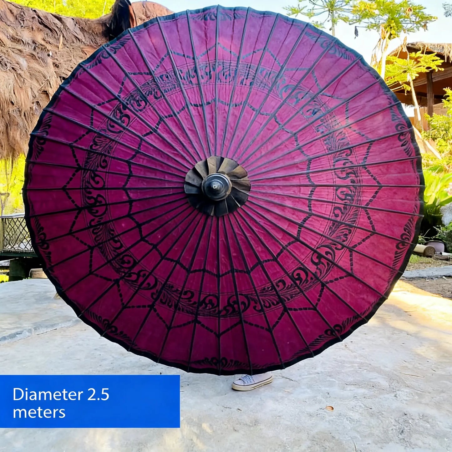 Golden Flower Heritage Paper Umbrella 2.5m Oversized - Hand-Painted Dai Craft by ArtisanYun