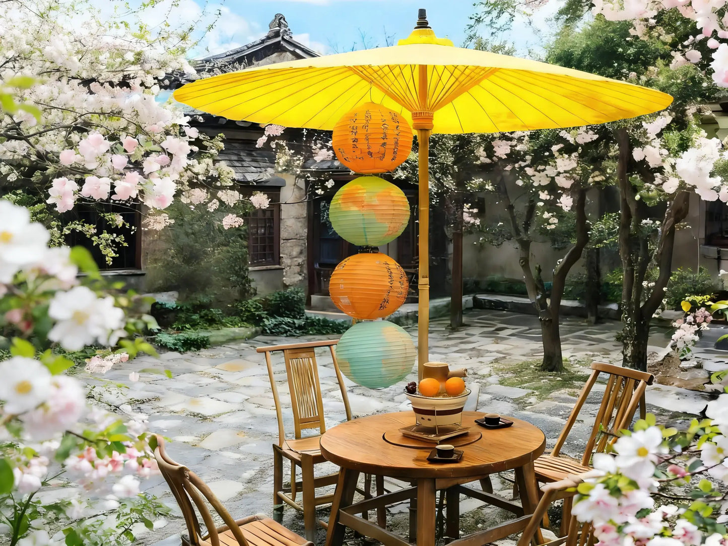 Golden Flower Heritage Paper Umbrella 2.5m Oversized - Hand-Painted Dai Craft by ArtisanYun