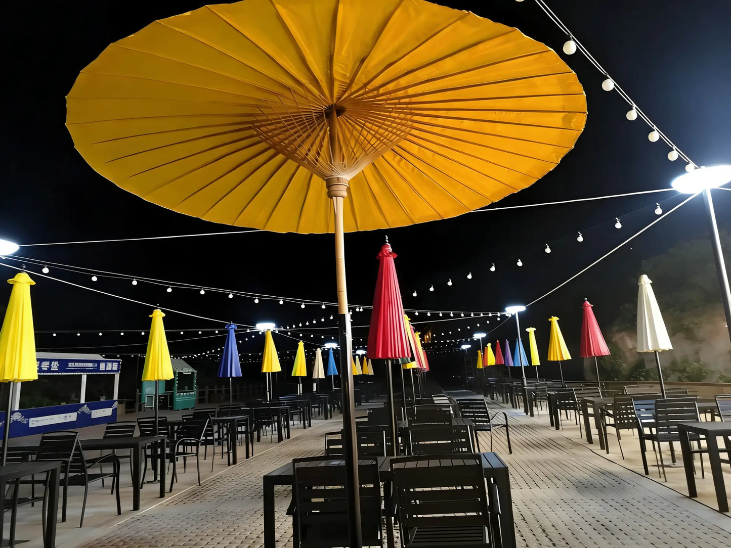 Golden Flower Heritage Paper Umbrella 2.5m Oversized - Hand-Painted Dai Craft by ArtisanYun