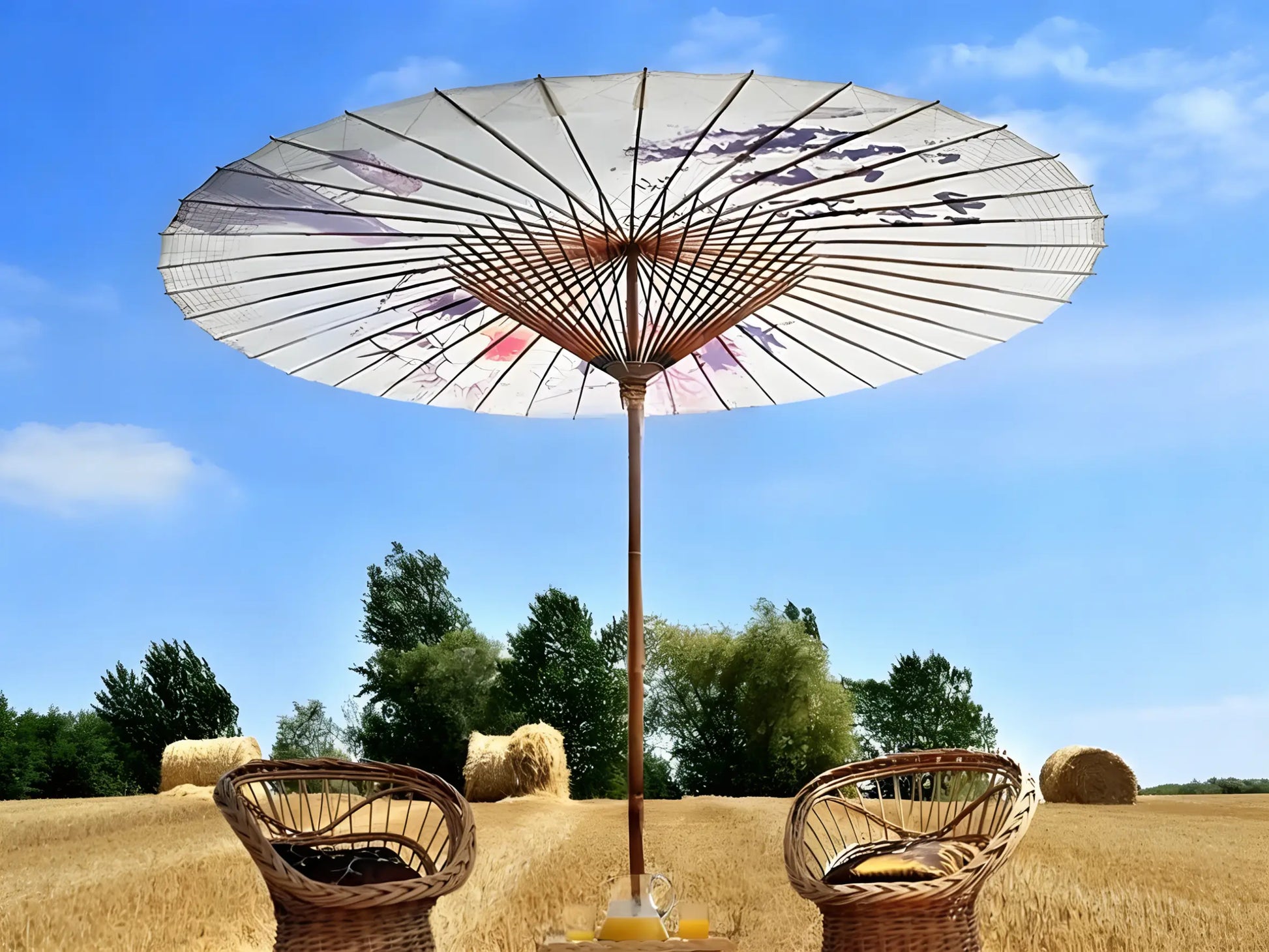 Golden Flower Heritage Paper Umbrella 2.5m Oversized - Hand-Painted Dai Craft by ArtisanYun