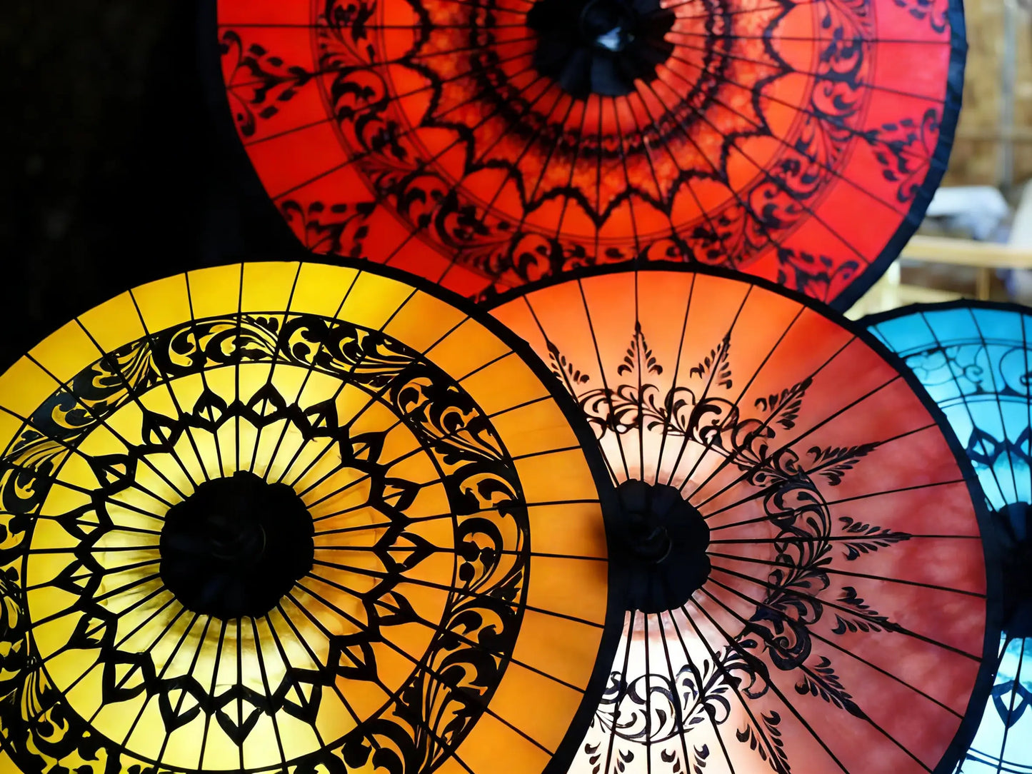 Golden Flower Heritage Paper Umbrella 2.5m Oversized - Hand-Painted Dai Craft by ArtisanYun