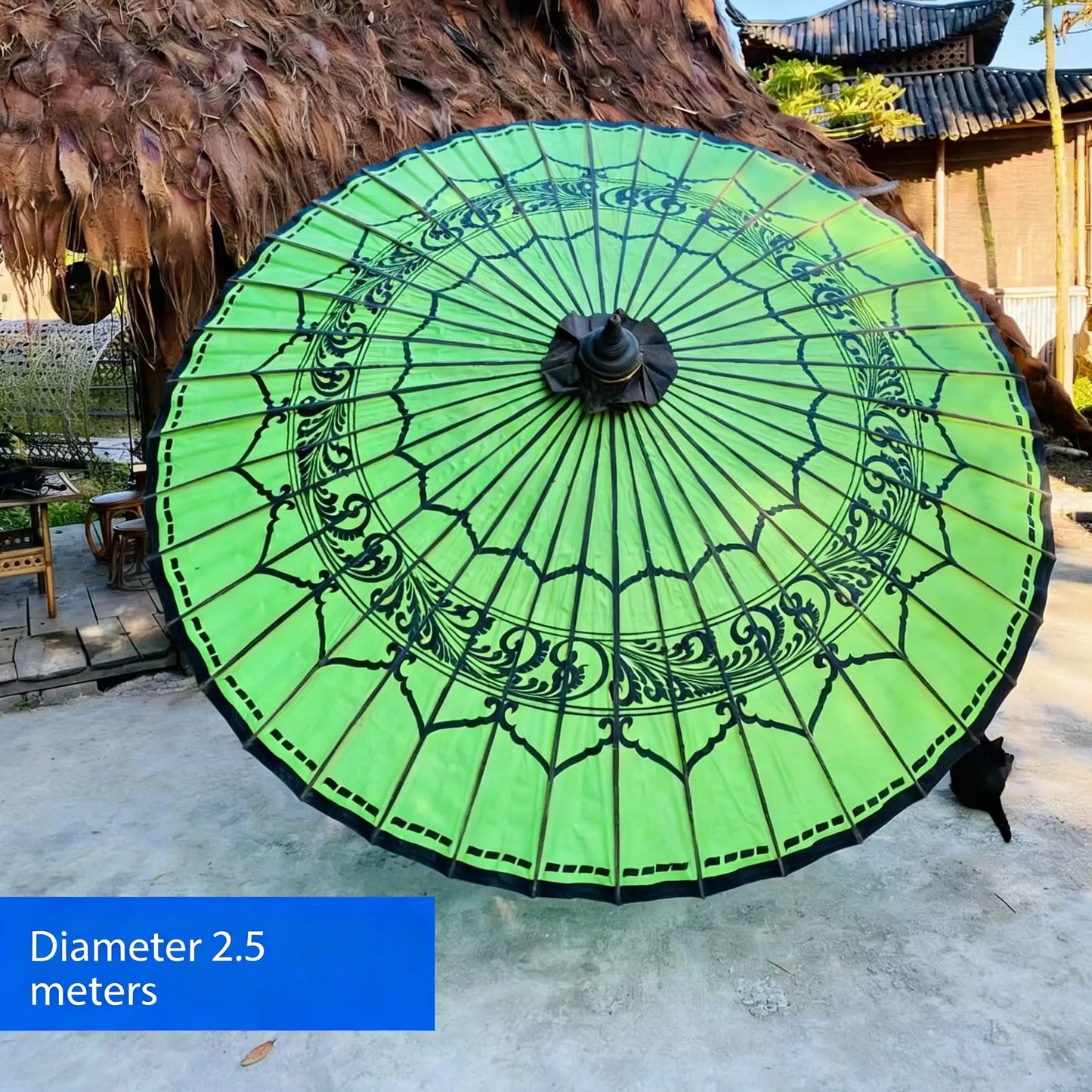 Golden Flower Heritage Paper Umbrella 2.5m Oversized - Hand-Painted Dai Craft by ArtisanYun