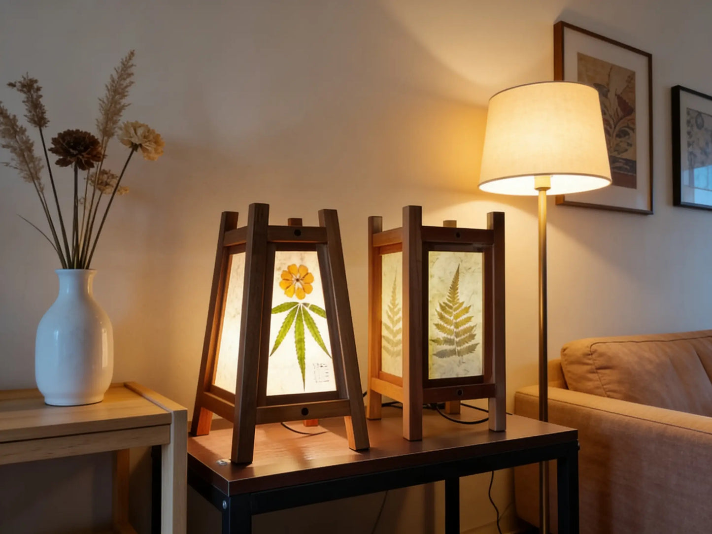 Square Table Lamp - Heritage Mulberry Bark Paper - Handcrafted in Yunnan by ArtisanYun