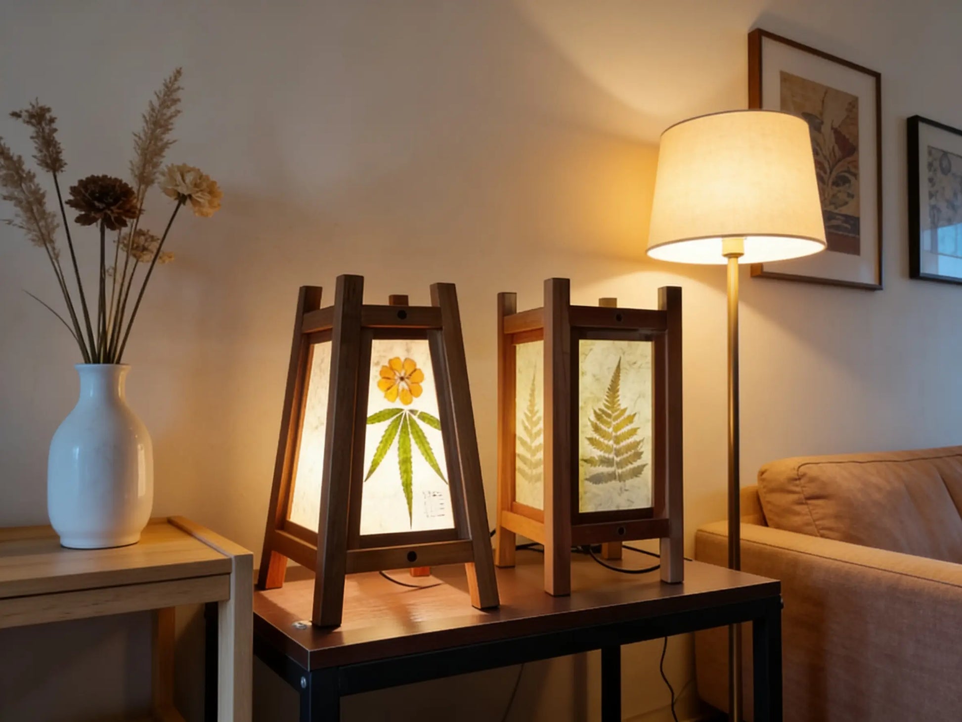Square Table Lamp - Heritage Mulberry Bark Paper - Handcrafted in Yunnan by ArtisanYun