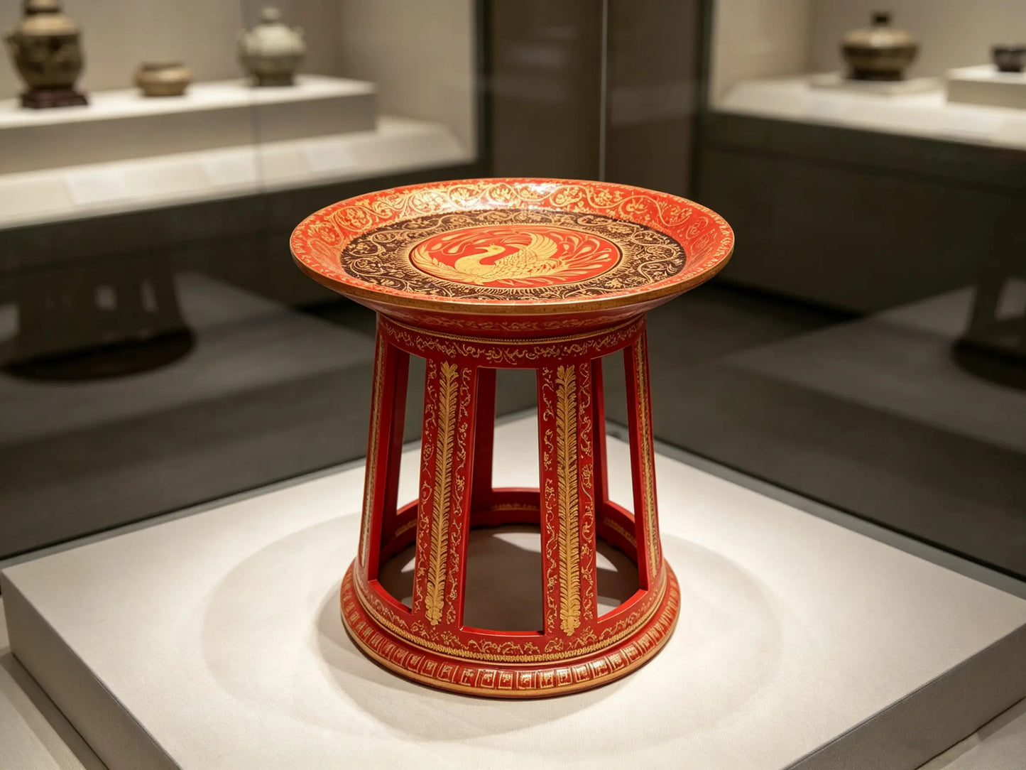Hand-Painted Bamboo Lacquer Display Stand - Dai Heritage Craft by ArtisanYun