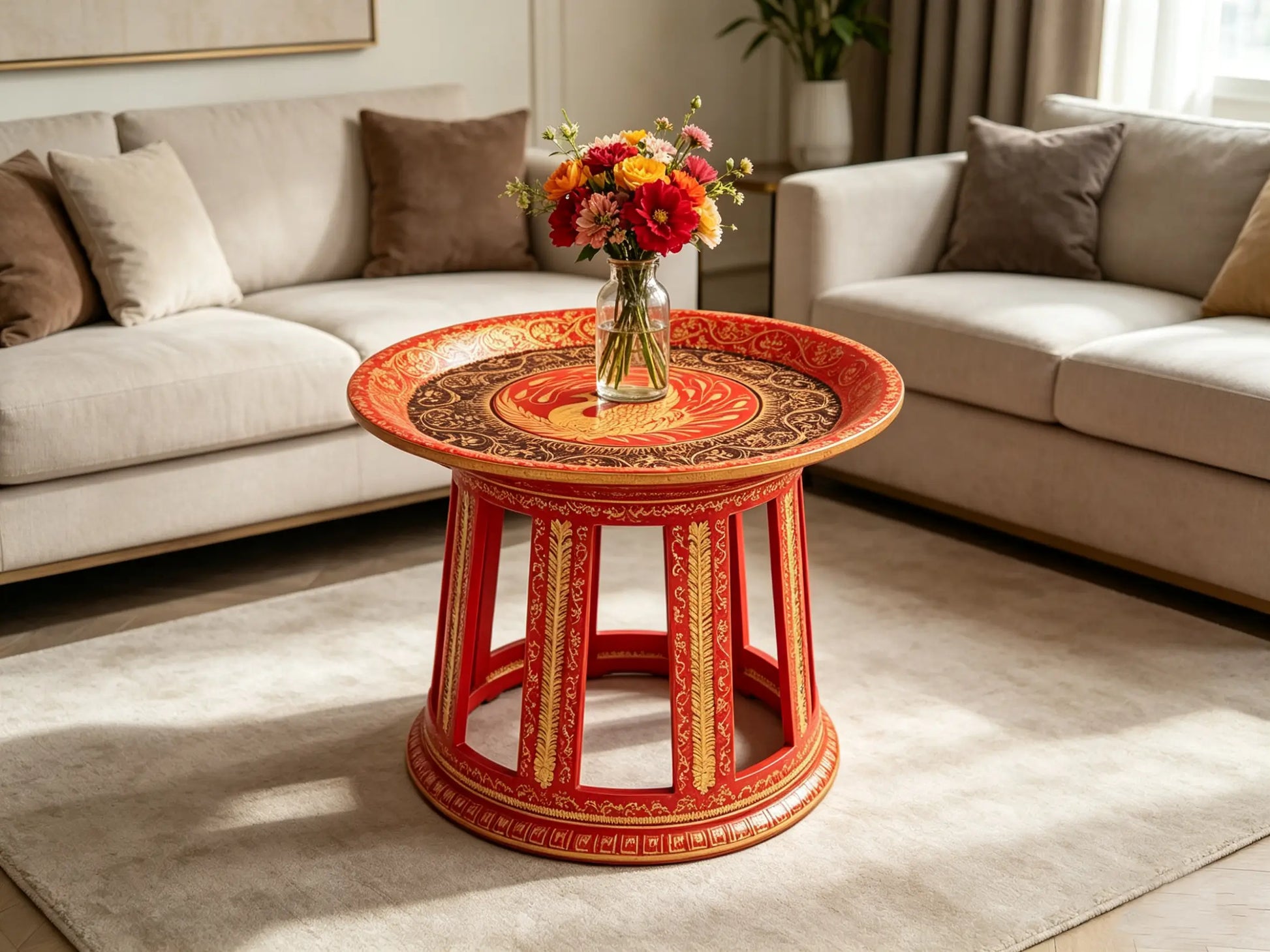 Hand-Painted Bamboo Lacquer Display Stand - Dai Heritage Craft by ArtisanYun