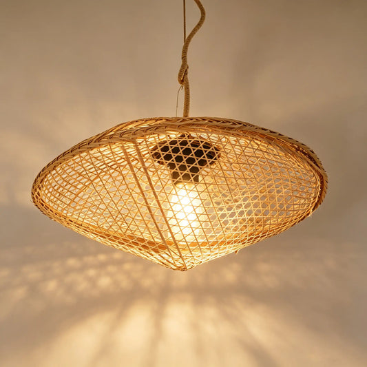 Flying Saucer Lamp ¨C Heritage Handwoven Bamboo Pendant Light, Traditional Chinese Bamboo Lighting