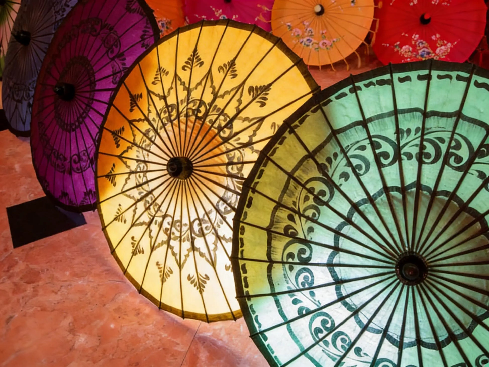 Golden Flower Heritage Paper Umbrella 75cm - Hand-Painted Dai Craft by ArtisanYun