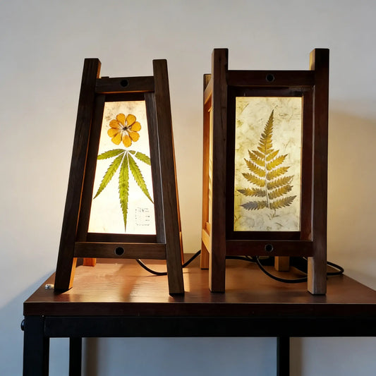 Square Table Lamp - Heritage Mulberry Bark Paper - Handcrafted in Yunnan by ArtisanYun