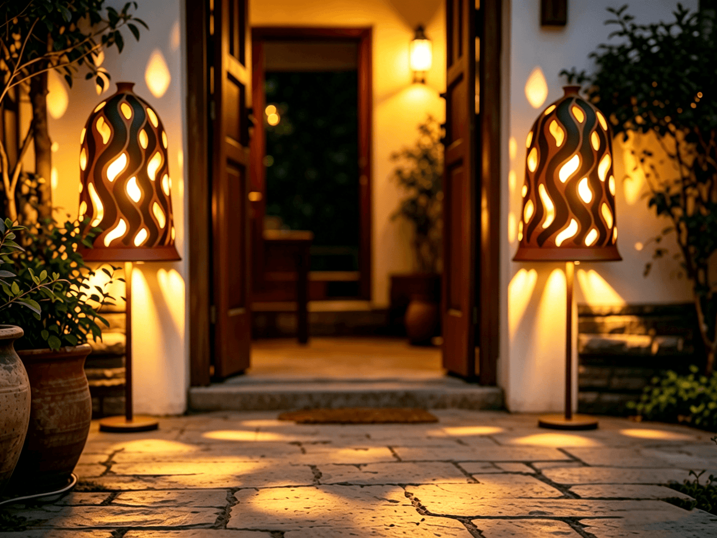 Bohemian Hollow Leaf Pattern Terracotta Lampshade, Handcrafted Clay Lampshade, Yunnan Gengga Pottery