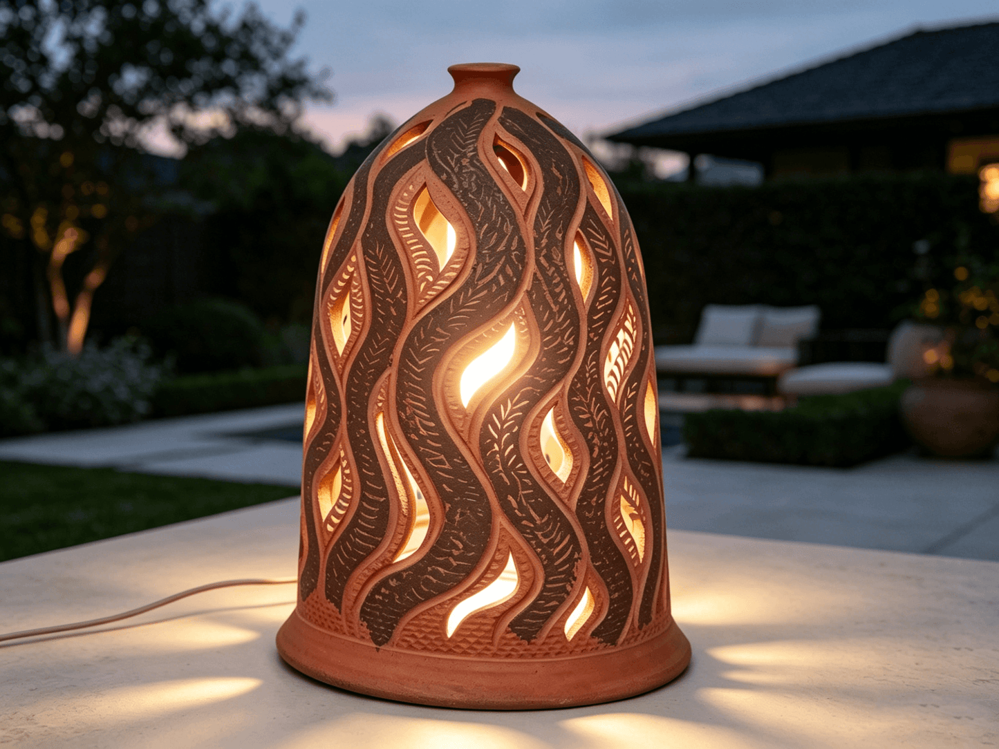 Bohemian Hollow Leaf Pattern Terracotta Lampshade, Handcrafted Clay Lampshade, Yunnan Gengga Pottery