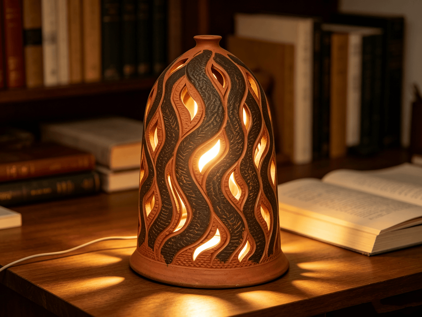 Bohemian Hollow Leaf Pattern Terracotta Lampshade, Handcrafted Clay Lampshade, Yunnan Gengga Pottery