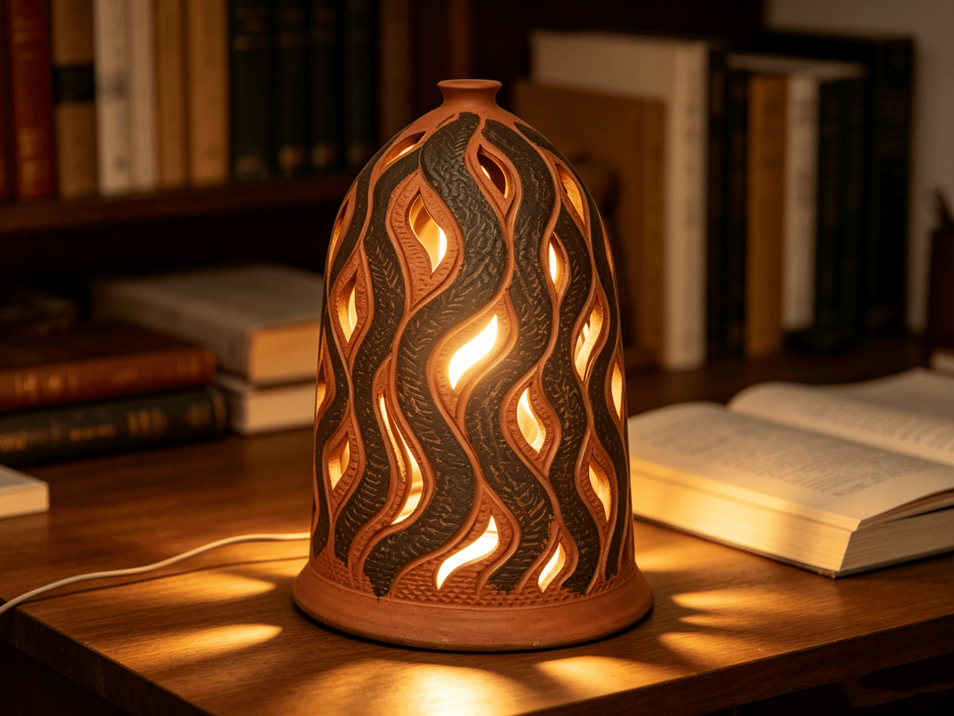 Bohemian Hollow Leaf Pattern Terracotta Lampshade, Handcrafted Clay Lampshade, Yunnan Gengga Pottery