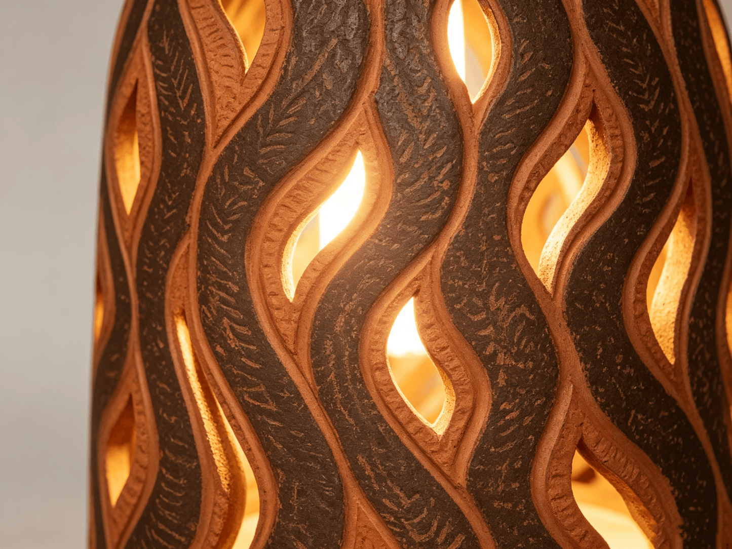 Bohemian Hollow Leaf Pattern Terracotta Lampshade, Handcrafted Clay Lampshade, Yunnan Gengga Pottery