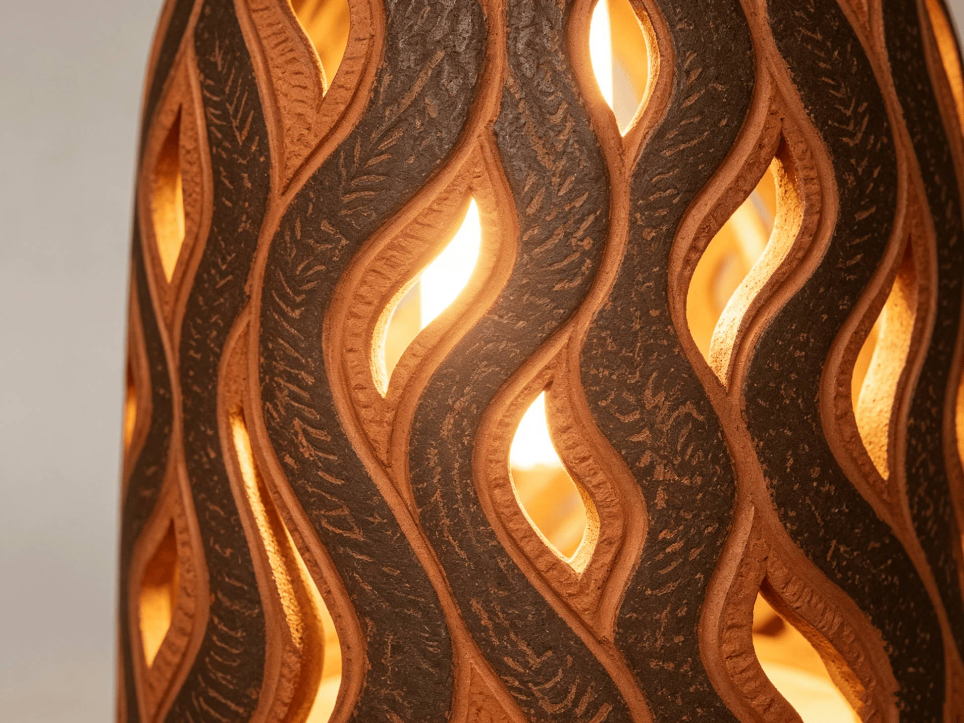 Bohemian Hollow Leaf Pattern Terracotta Lampshade, Handcrafted Clay Lampshade, Yunnan Gengga Pottery