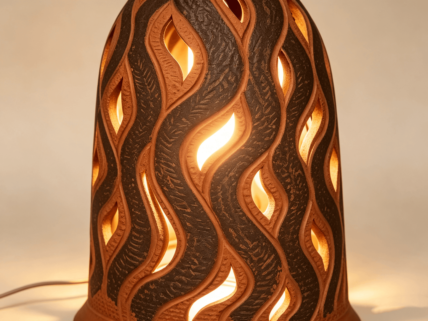Bohemian Hollow Leaf Pattern Terracotta Lampshade, Handcrafted Clay Lampshade, Yunnan Gengga Pottery