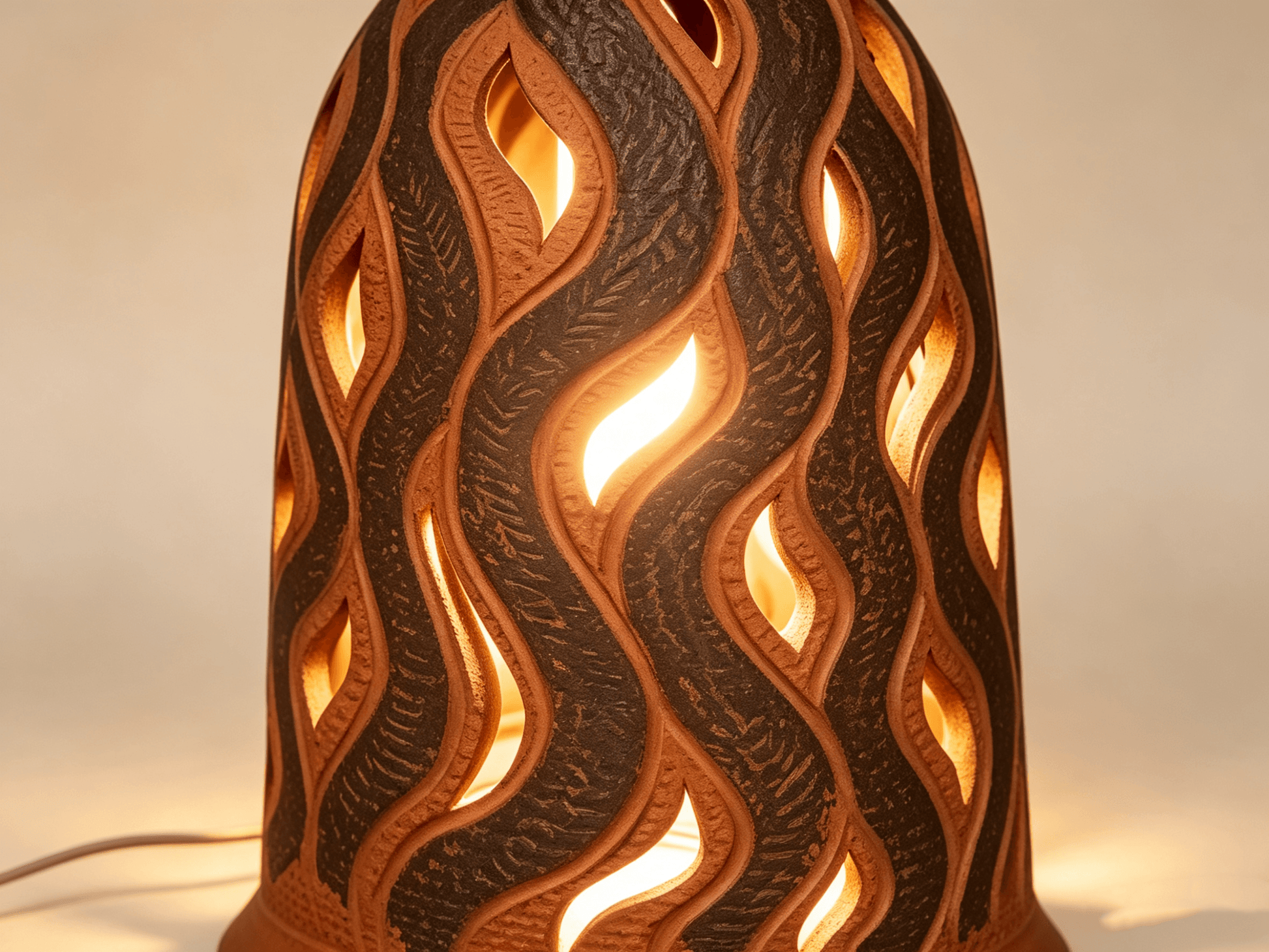 Bohemian Hollow Leaf Pattern Terracotta Lampshade, Handcrafted Clay Lampshade, Yunnan Gengga Pottery