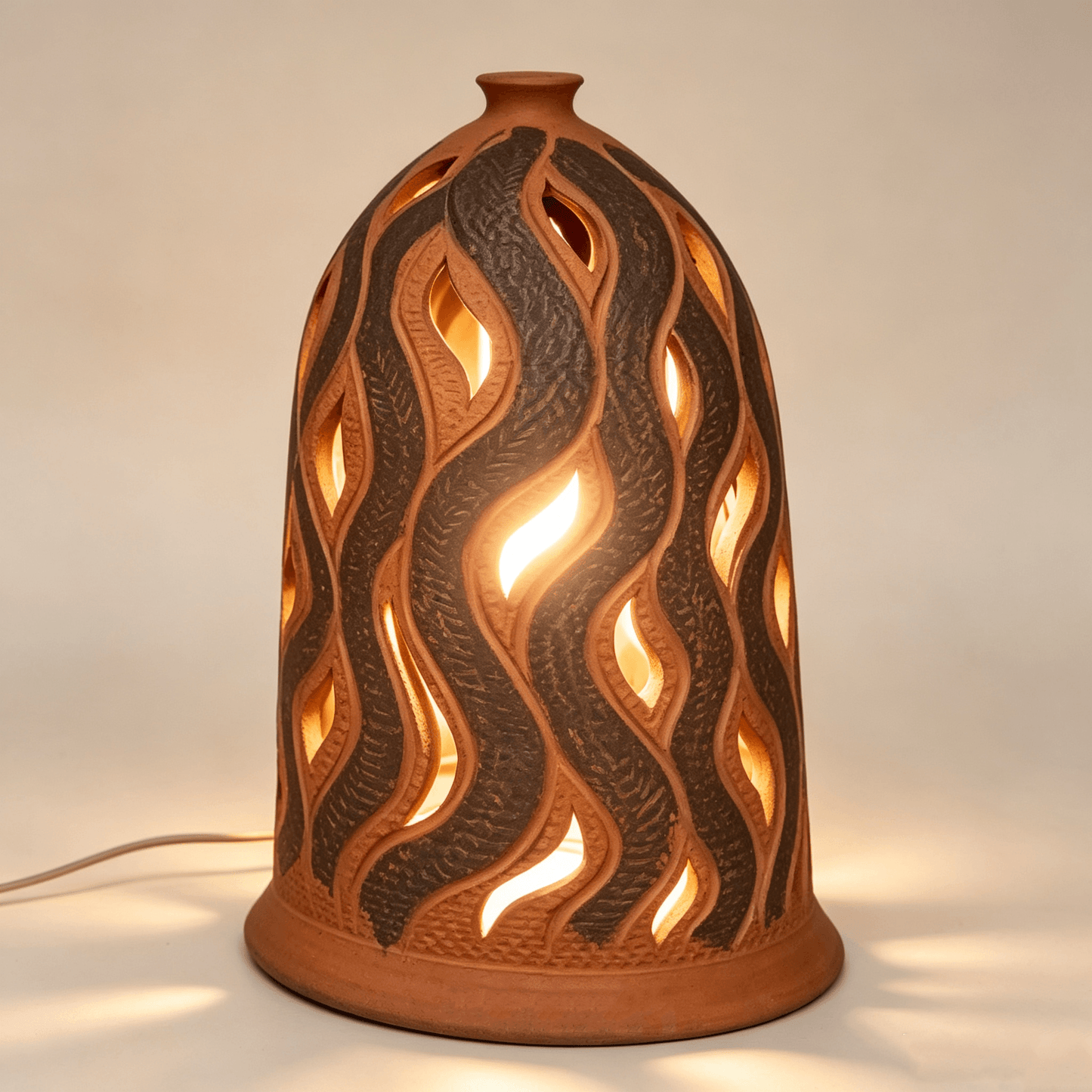 Bohemian Hollow Leaf Pattern Terracotta Lampshade, Handcrafted Clay Lampshade, Yunnan Gengga Pottery