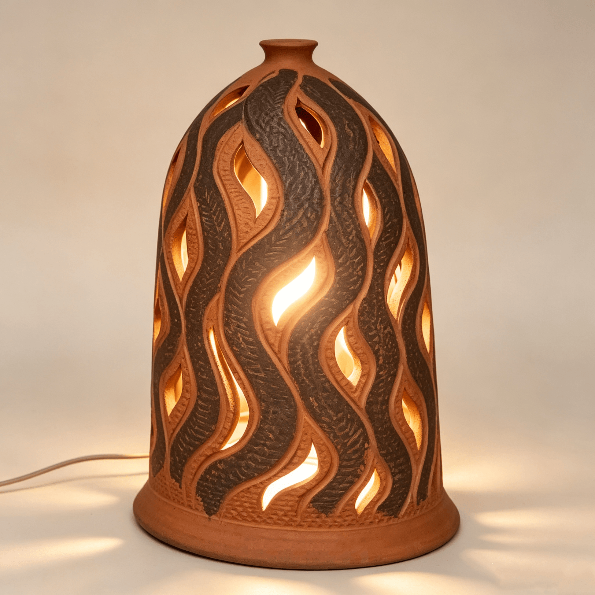 Bohemian Hollow Leaf Pattern Terracotta Lampshade, Handcrafted Clay Lampshade, Yunnan Gengga Pottery